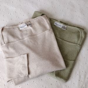 Two Long Sleeve Cotton Tees Plus Size Kim Rogers Sport Tan Green Size 2X